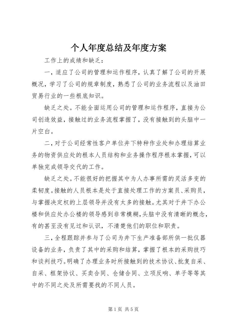 2023年个人年度总结及年度计划.docx_第1页