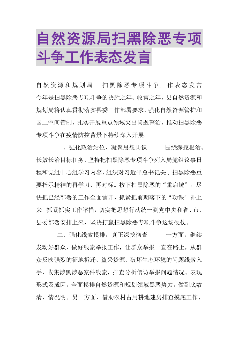 2023年自然资源局扫黑除恶专项斗争工作表态发言.doc_第1页