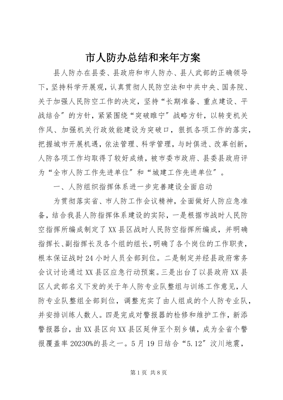 2023年市人防办总结和来年计划.docx_第1页