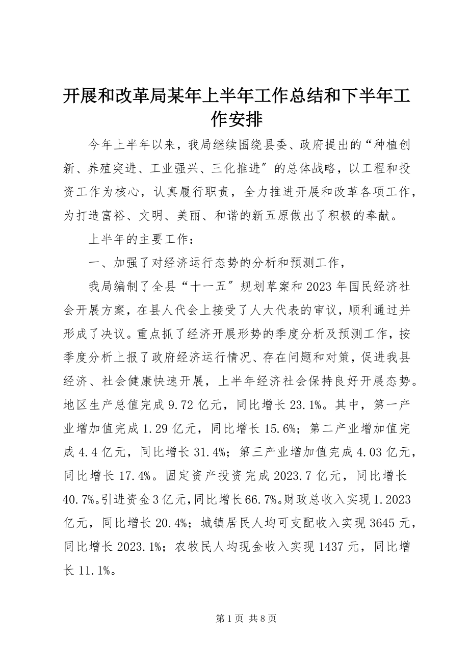 2023年发展和改革局某年上半年工作总结和下半年工作安排.docx_第1页