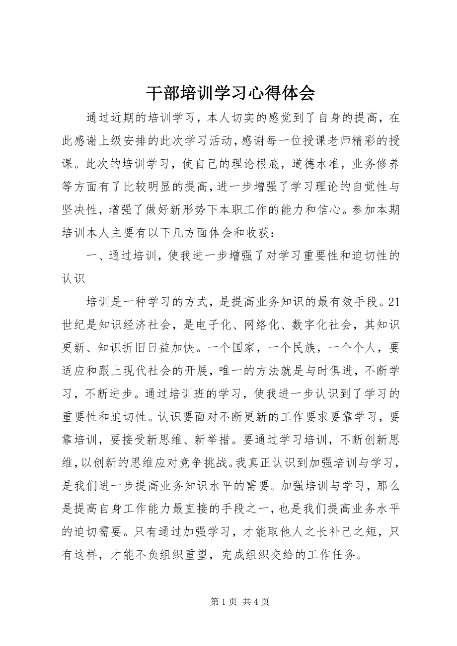 2023年干部培训学习心得体会.docx_第1页