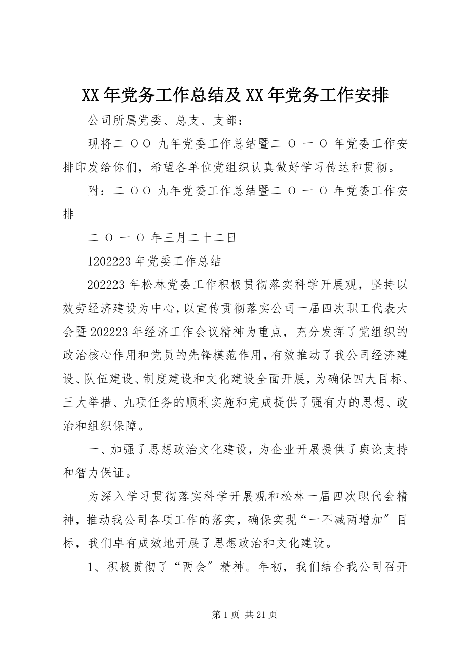 2023年党务工作总结及党务工作安排.docx_第1页