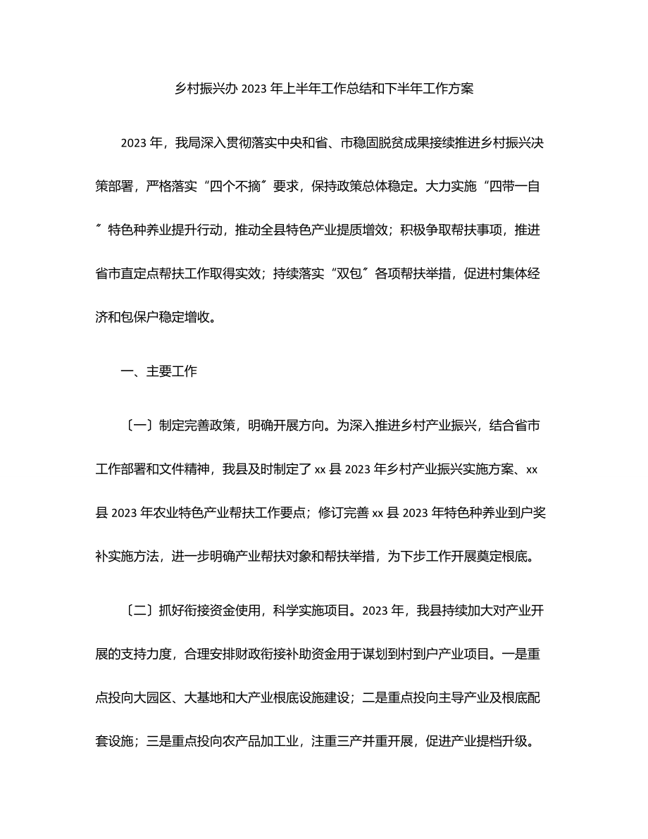 乡村振兴办上半年工作总结和下半年工作计划范文.docx_第1页