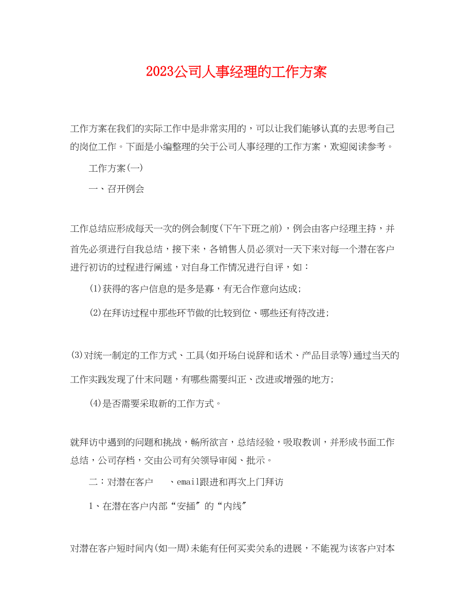 2023年公司人事经理的工作计划.docx_第1页