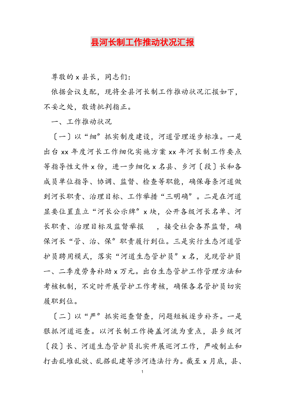 2023年县河长制工作推进情况汇报.docx_第1页