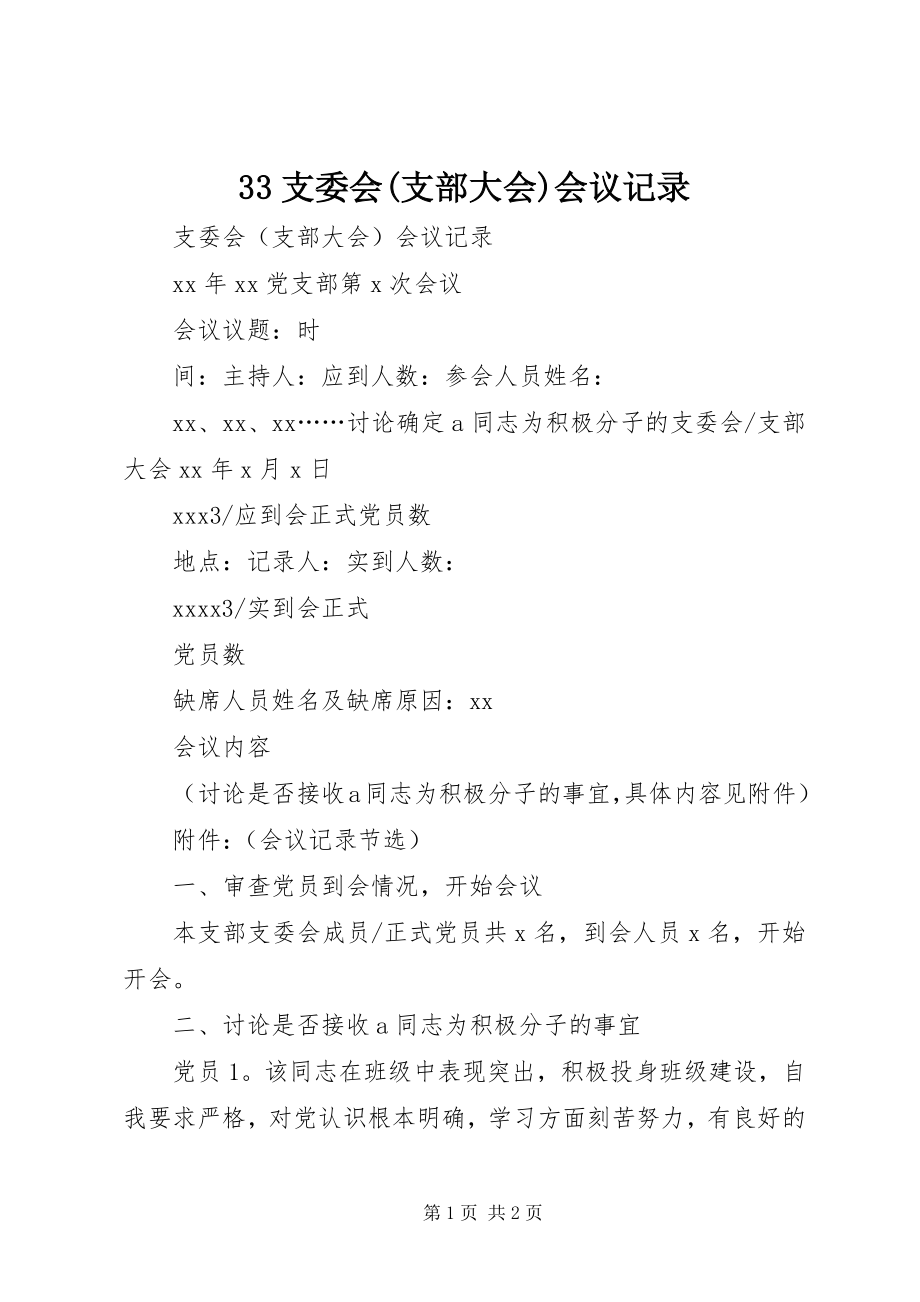 2023年支委会支部大会会议记录.docx_第1页