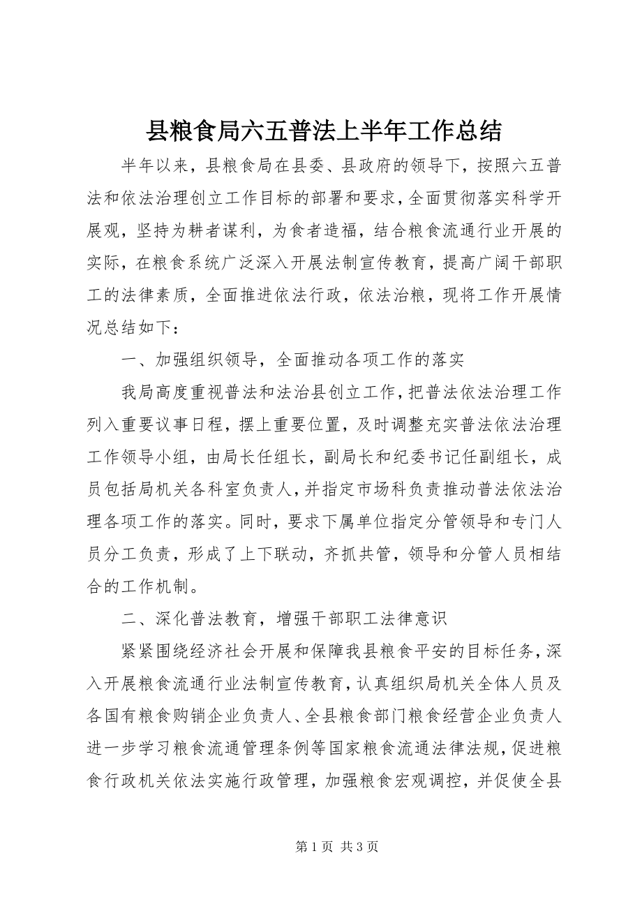 2023年县粮食局六五普法上半年工作总结.docx_第1页