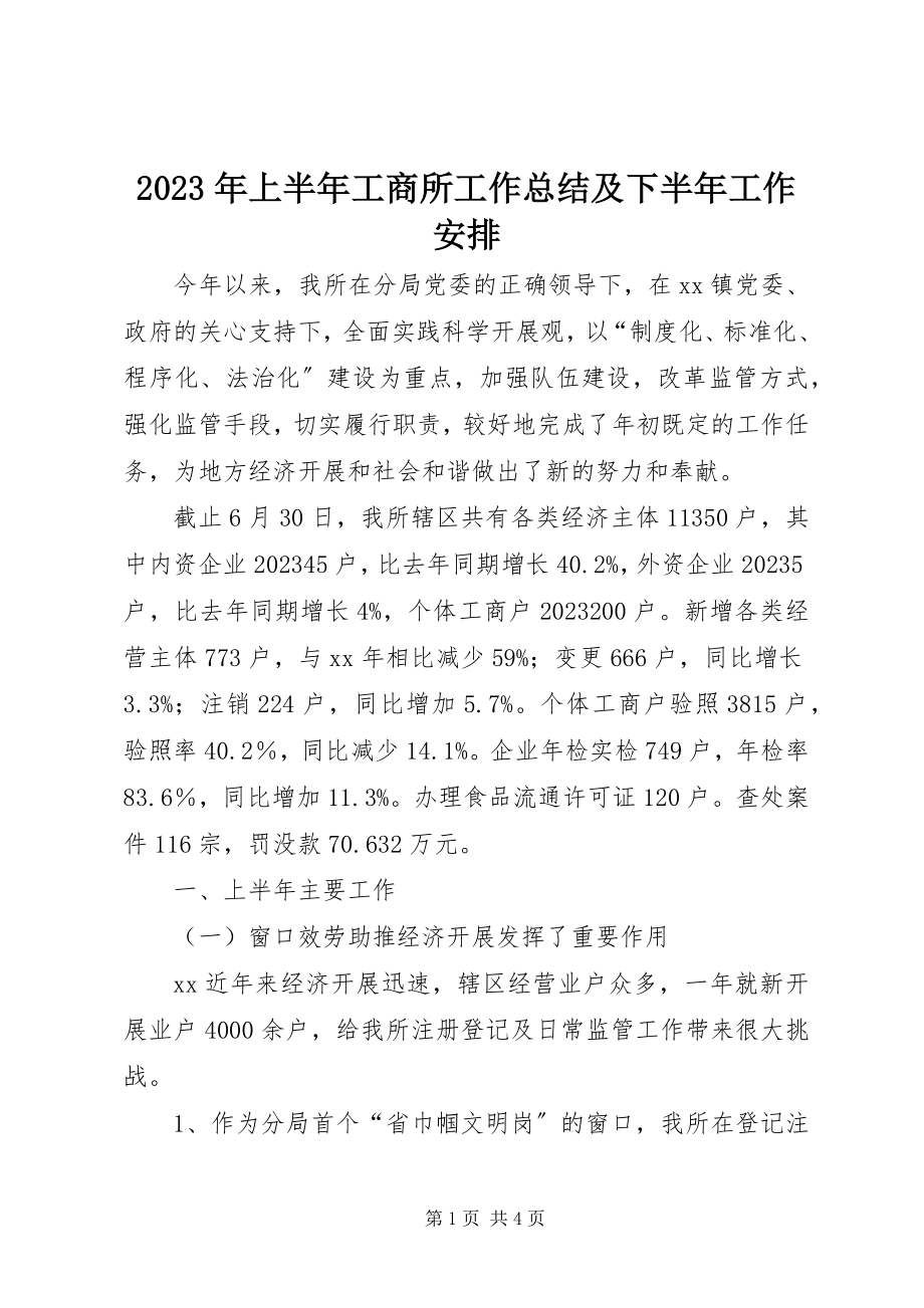 2023年上半年工商所工作总结及下半工作安排.docx_第1页