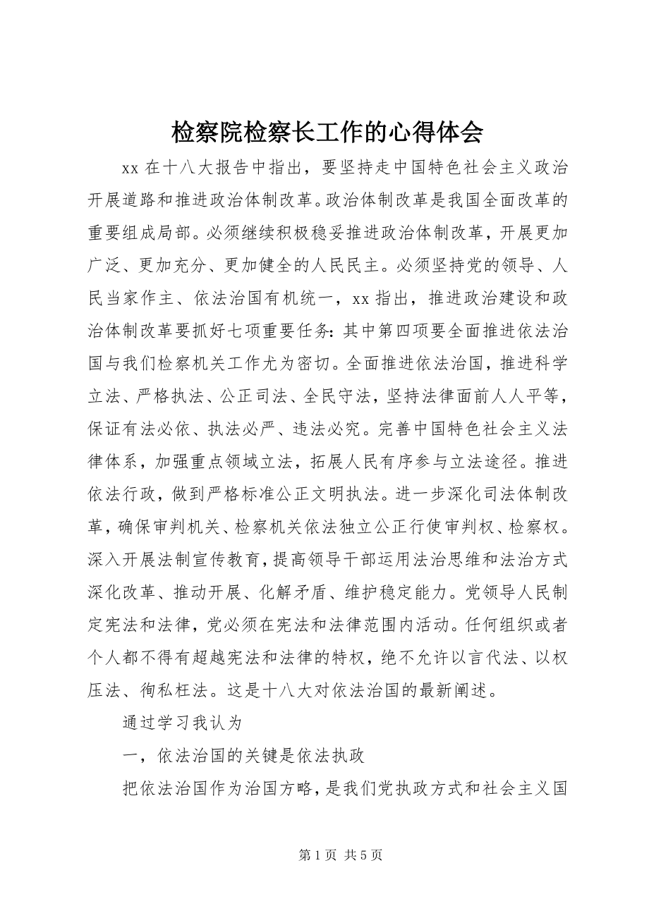 2023年检察院检察长工作的心得体会.docx_第1页