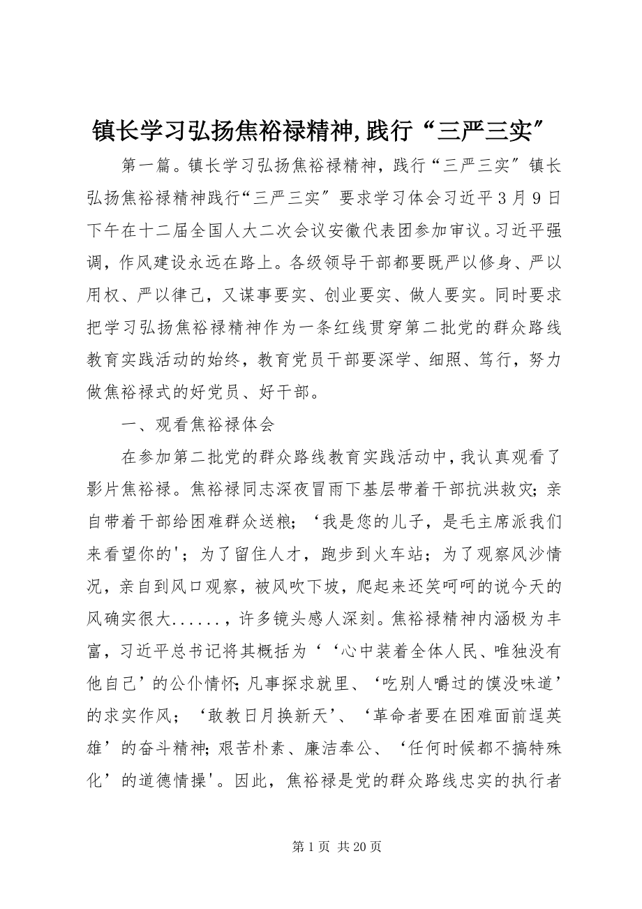 2023年镇长学习弘扬焦裕禄精神践行“三严三实”.docx_第1页