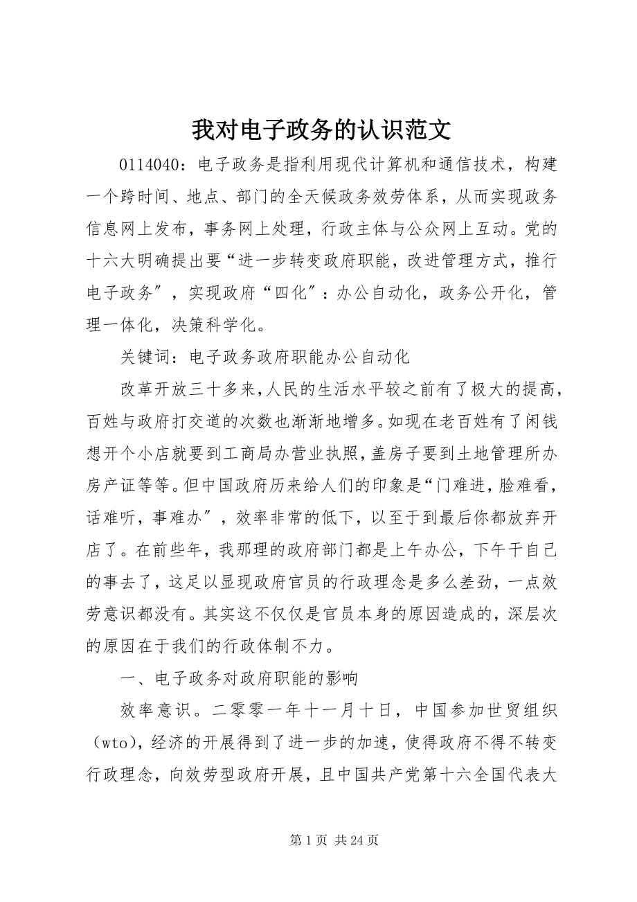 2023年我对电子政务的认识.docx_第1页