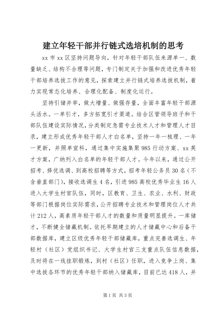 2023年建立轻干部并行链式选培机制的思考.docx_第1页