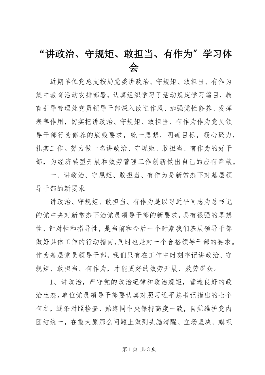 2023年“讲政治守规矩敢担当有作为”学习体会新编.docx_第1页