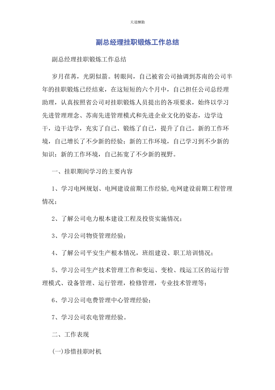 2023年副总经理挂职锻炼工作总结范文.docx_第1页