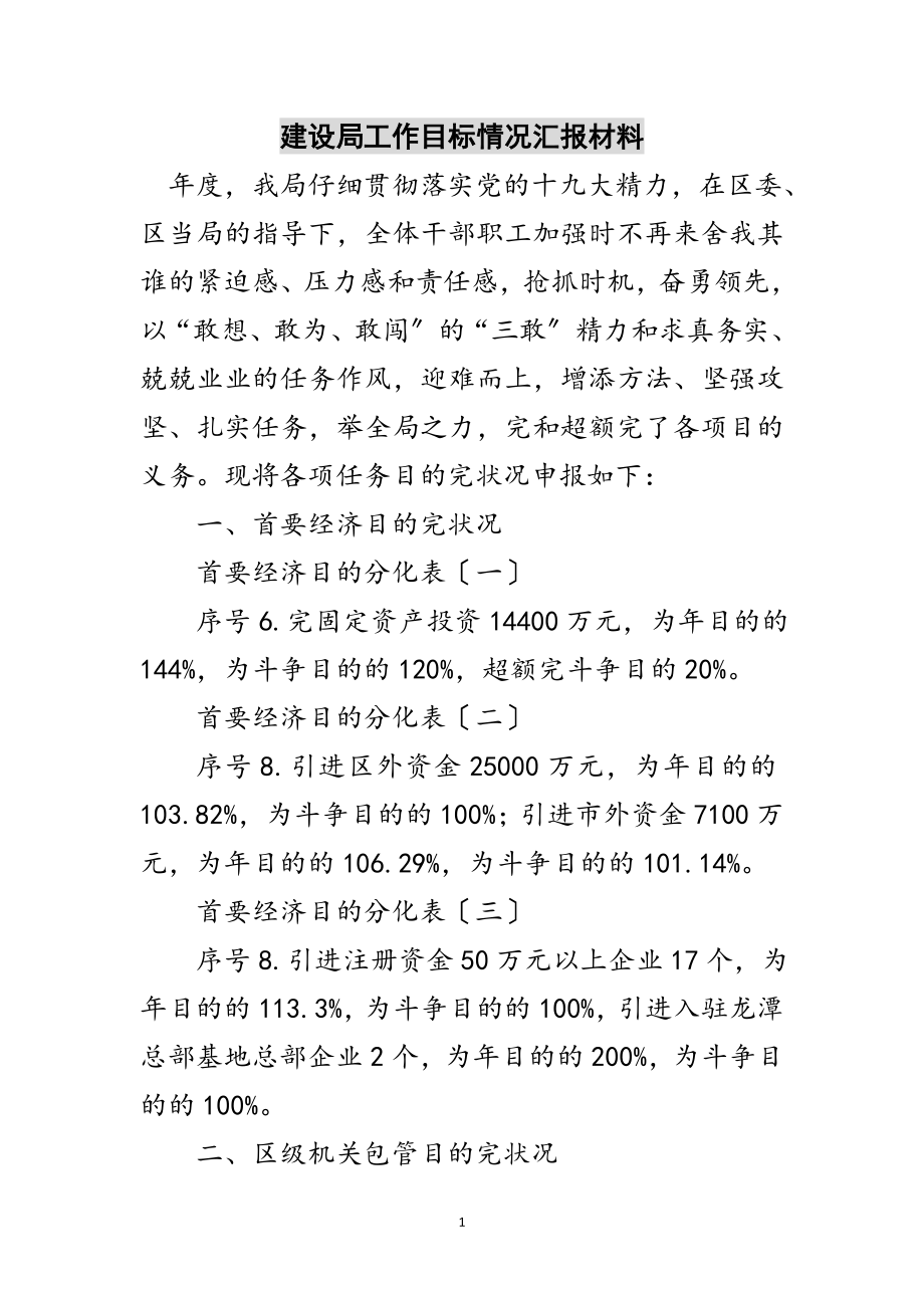 2023年建设局工作目标情况汇报材料范文.doc_第1页