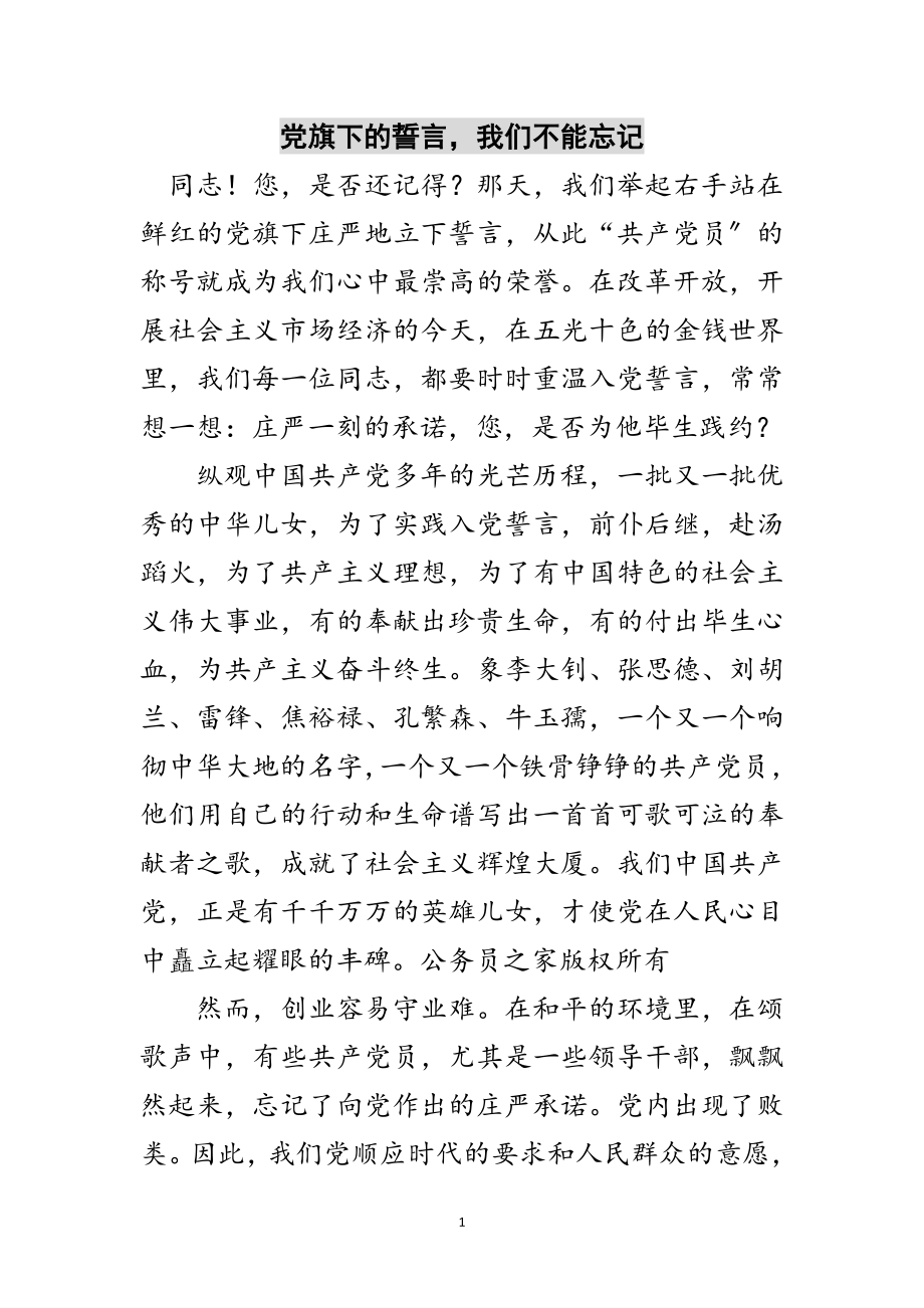 2023年党旗下的誓言我们不能忘记范文.doc_第1页