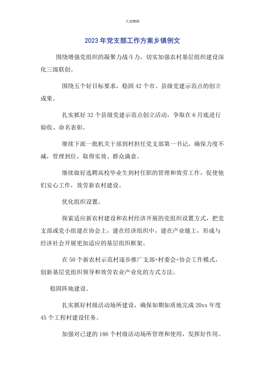 2023年党支部工作计划乡镇例文.docx_第1页