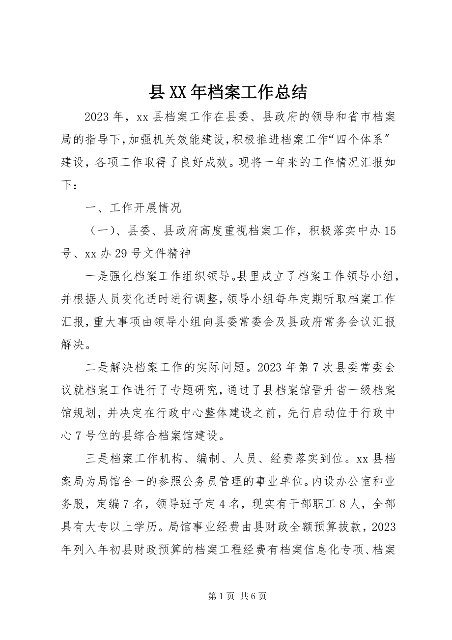 2023年县档案工作总结.docx_第1页