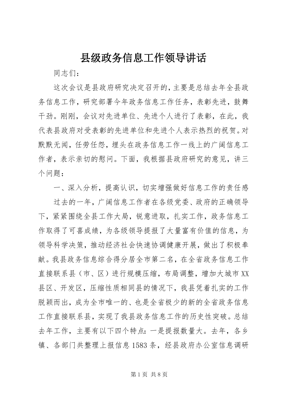 2023年县级政务信息工作领导致辞.docx_第1页