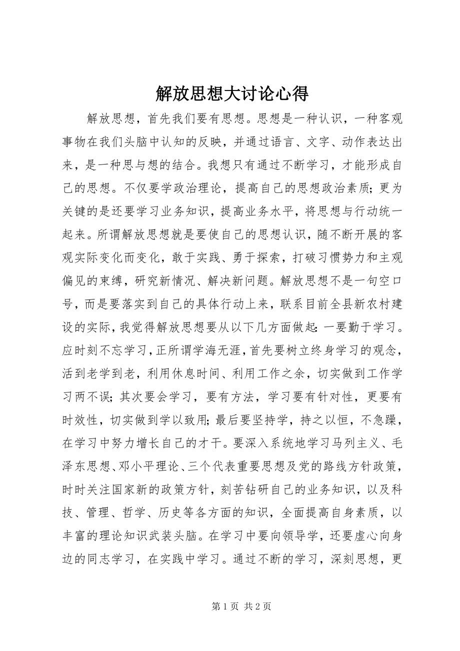 2023年解放思想大讨论心得.docx_第1页