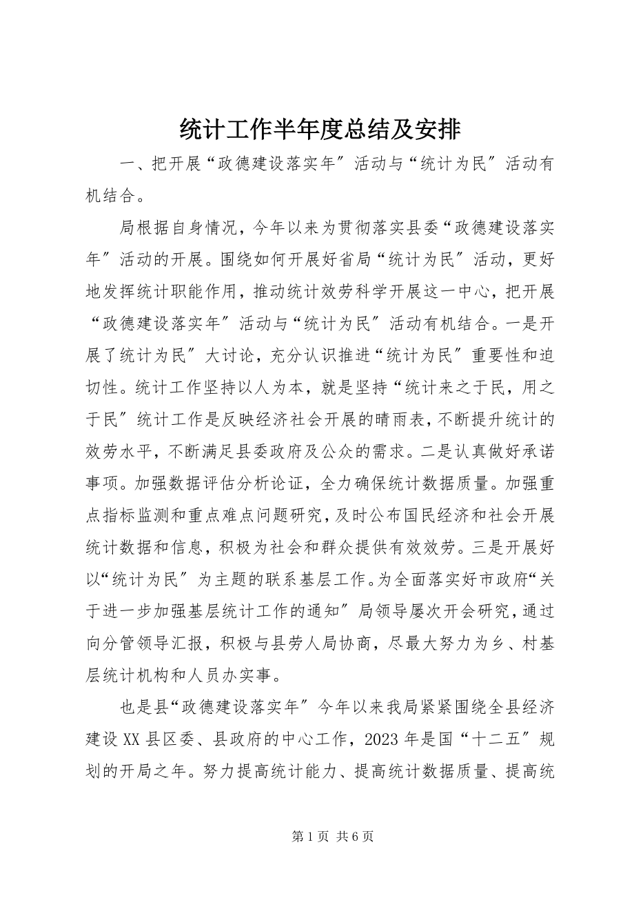 2023年统计工作半年度总结及安排.docx_第1页