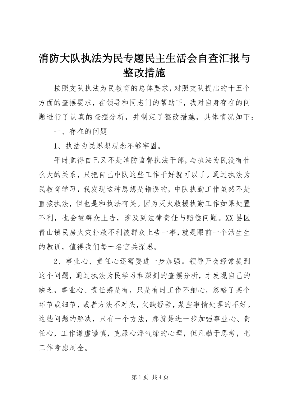 2023年消防大队执法为民专题民主生活会自查汇报与整改措施.docx_第1页