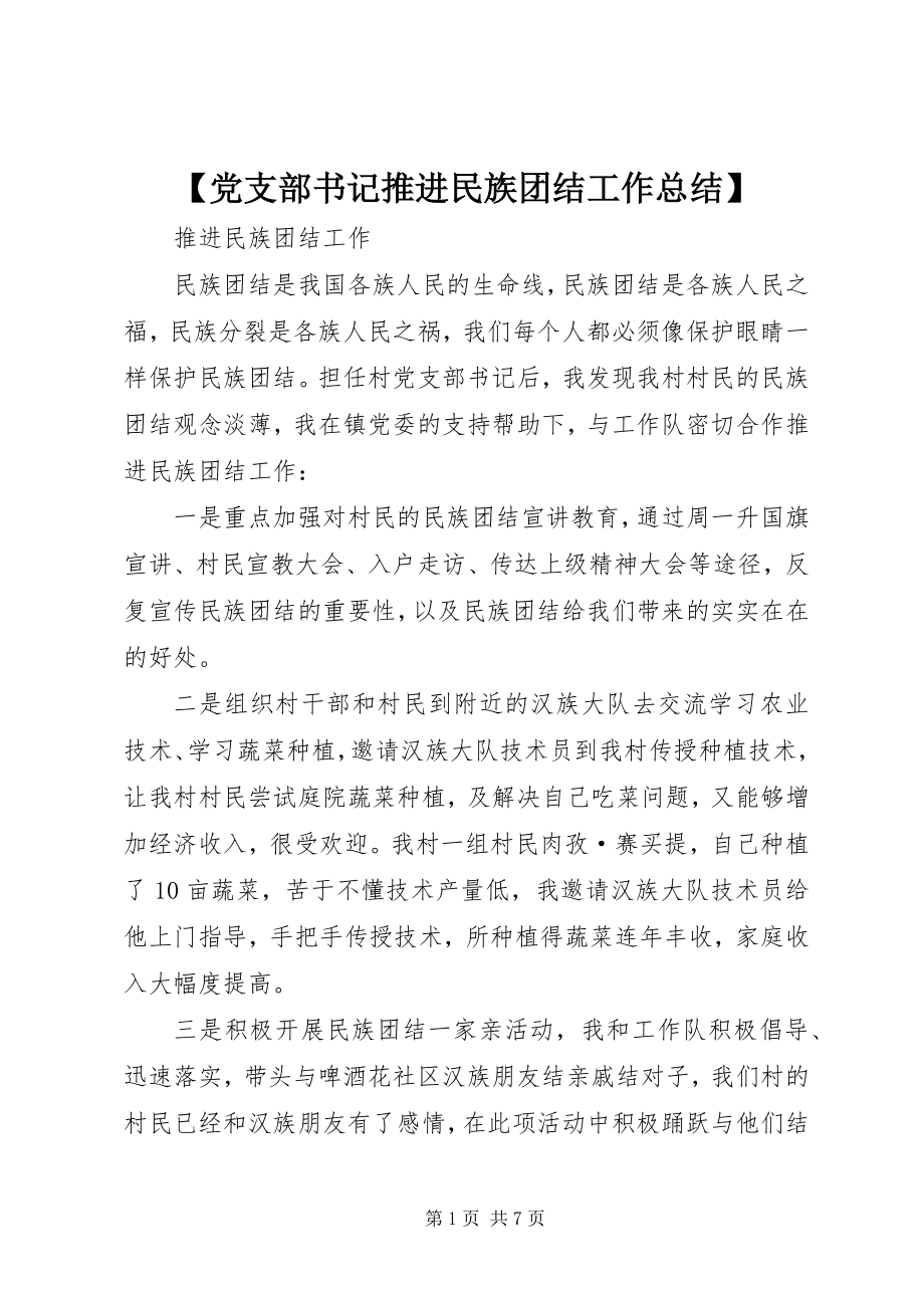 2023年党支部书记推进民族团结工作总结.docx_第1页