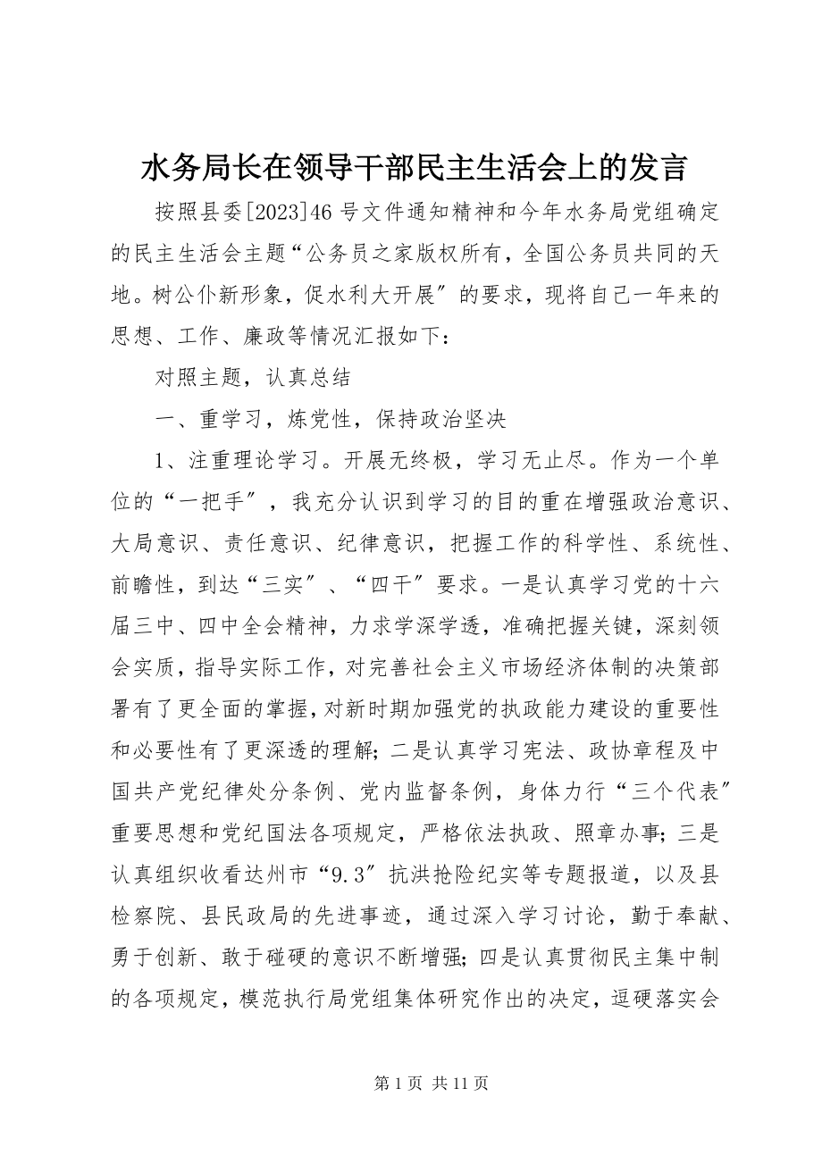 2023年水务局长在领导干部民主生活会上的讲话.docx_第1页