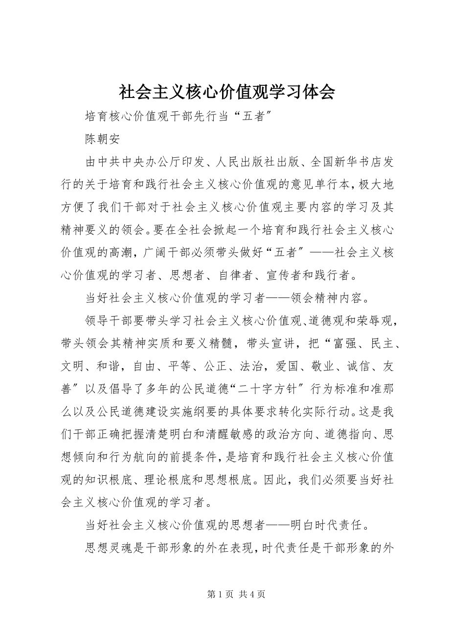 2023年社会主义核心价值观学习体会.docx_第1页