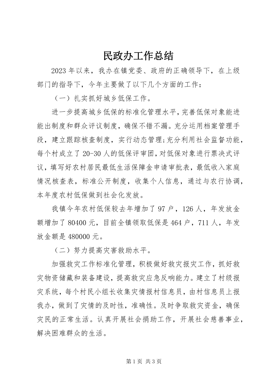 2023年民政办工作总结.docx_第1页