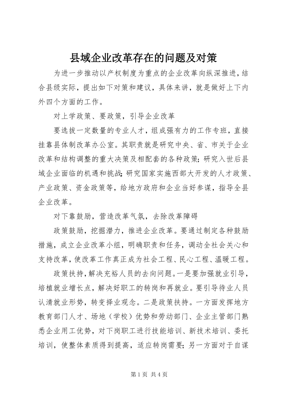 2023年县域企业改革存在的问题及对策.docx_第1页