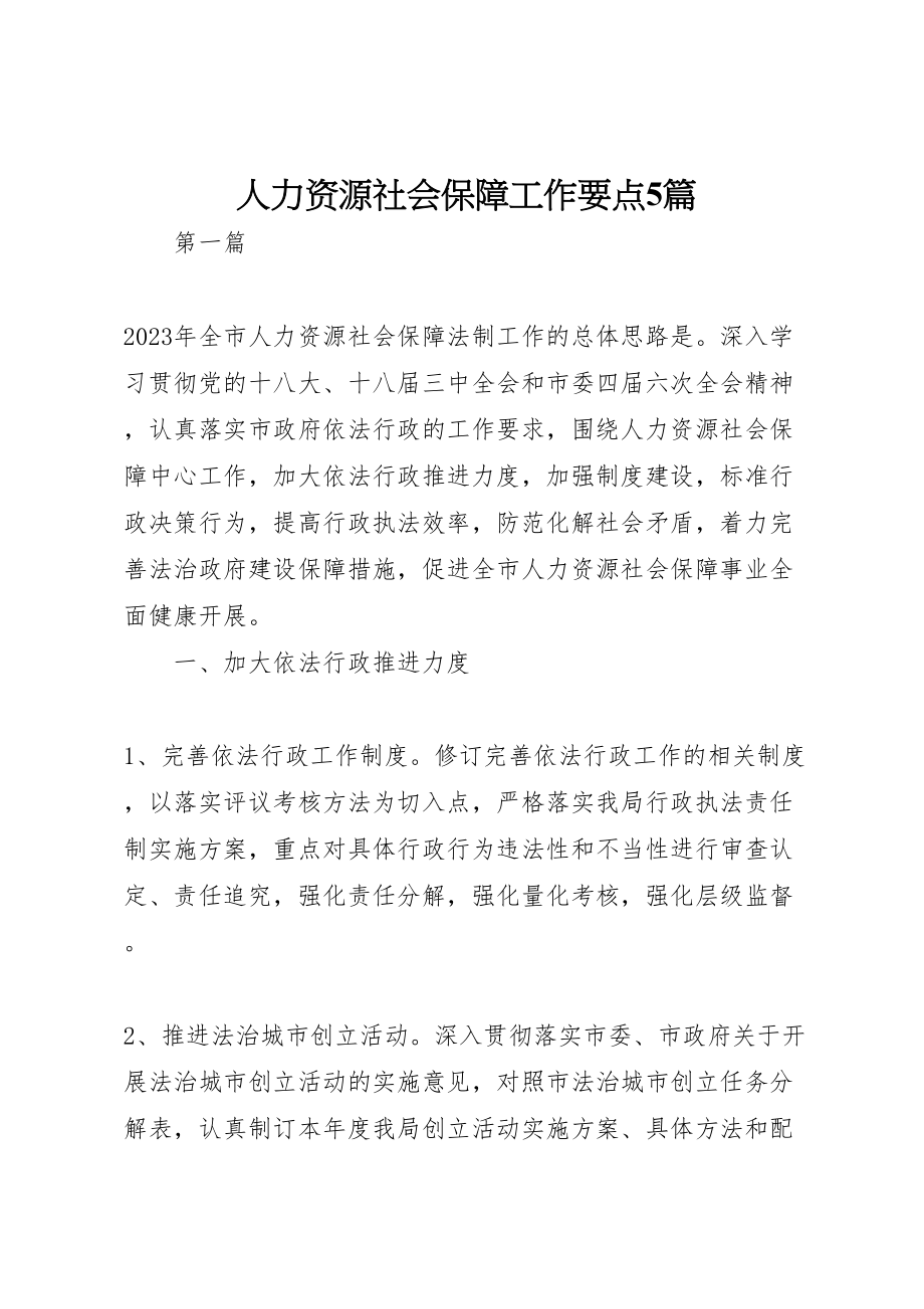 2023年人力资源社会保障工作要点5篇.doc_第1页