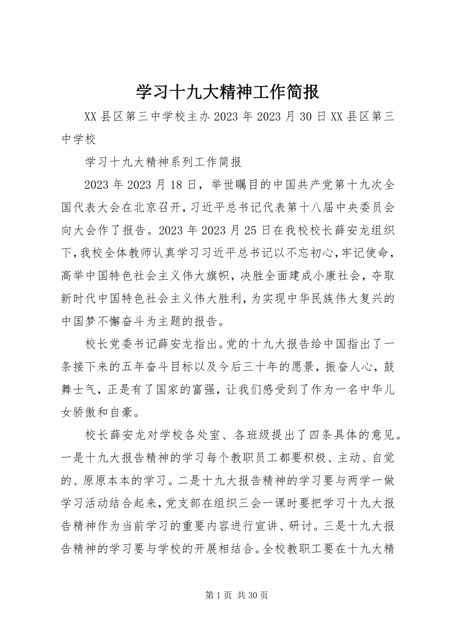 2023年学习十九大精神工作简报.docx_第1页