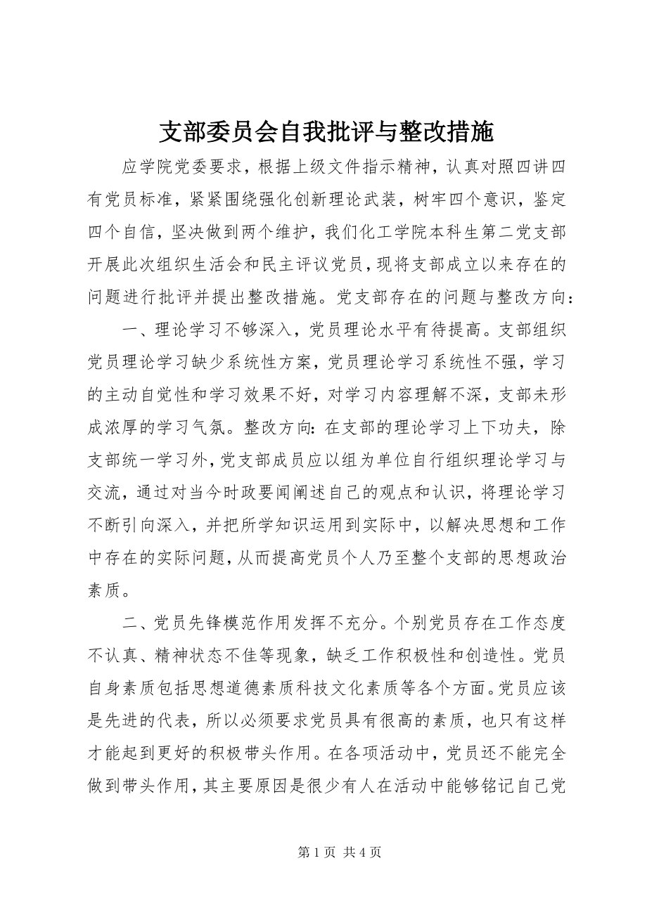 2023年支部委员会自我批评与整改措施.docx_第1页