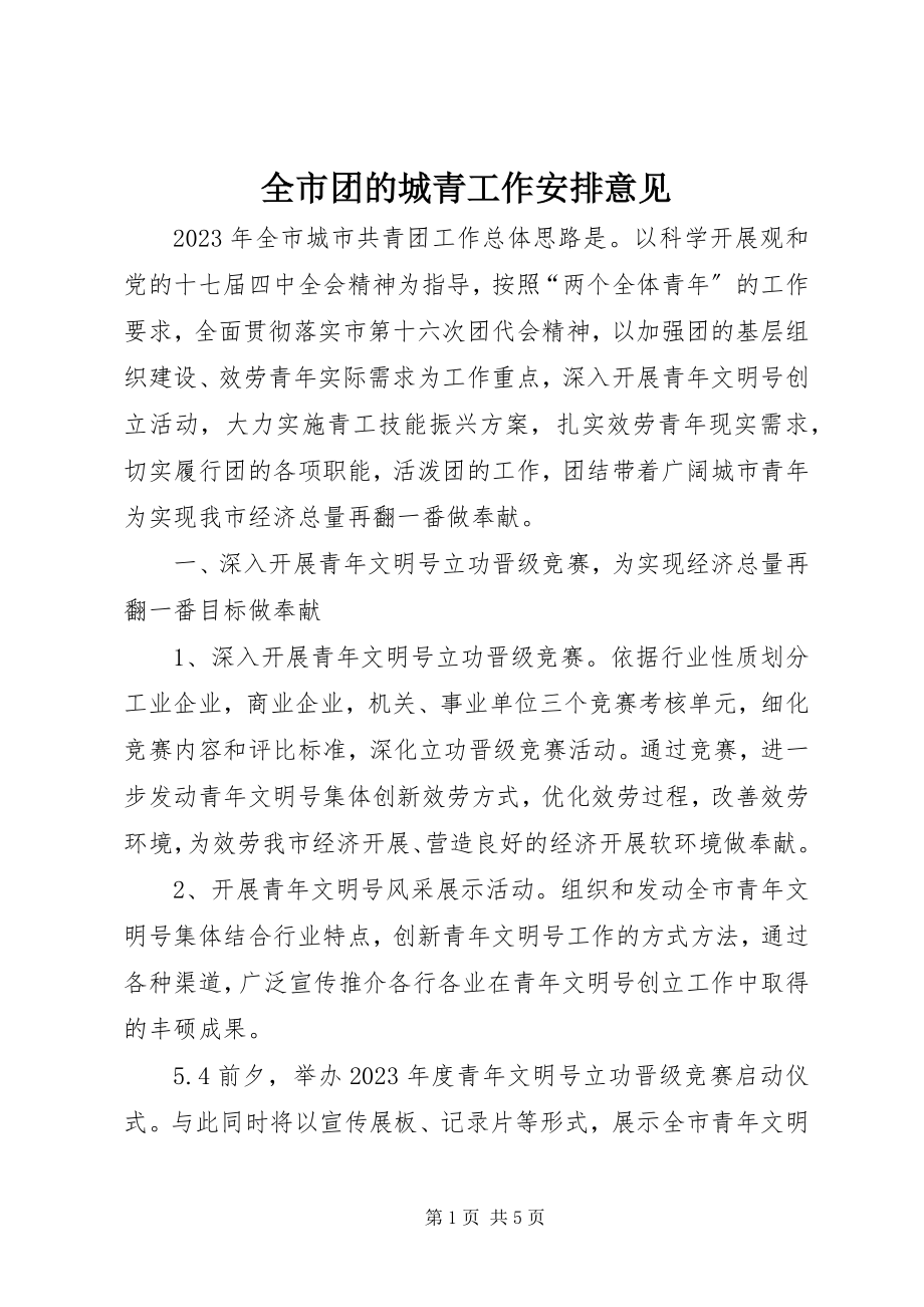 2023年全市团的城青工作安排意见.docx_第1页