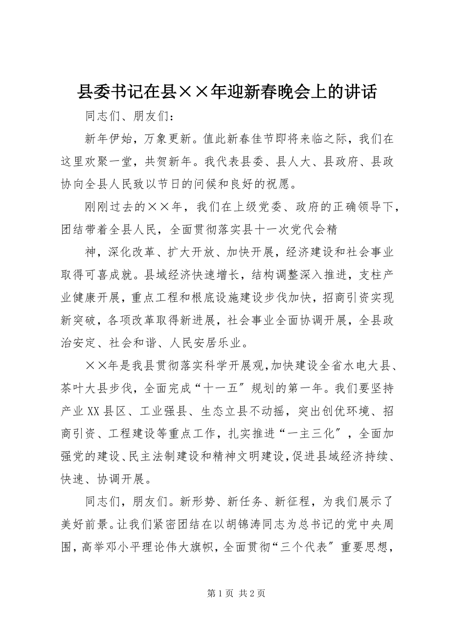 2023年县委书记在县迎新春晚会上的致辞2.docx_第1页