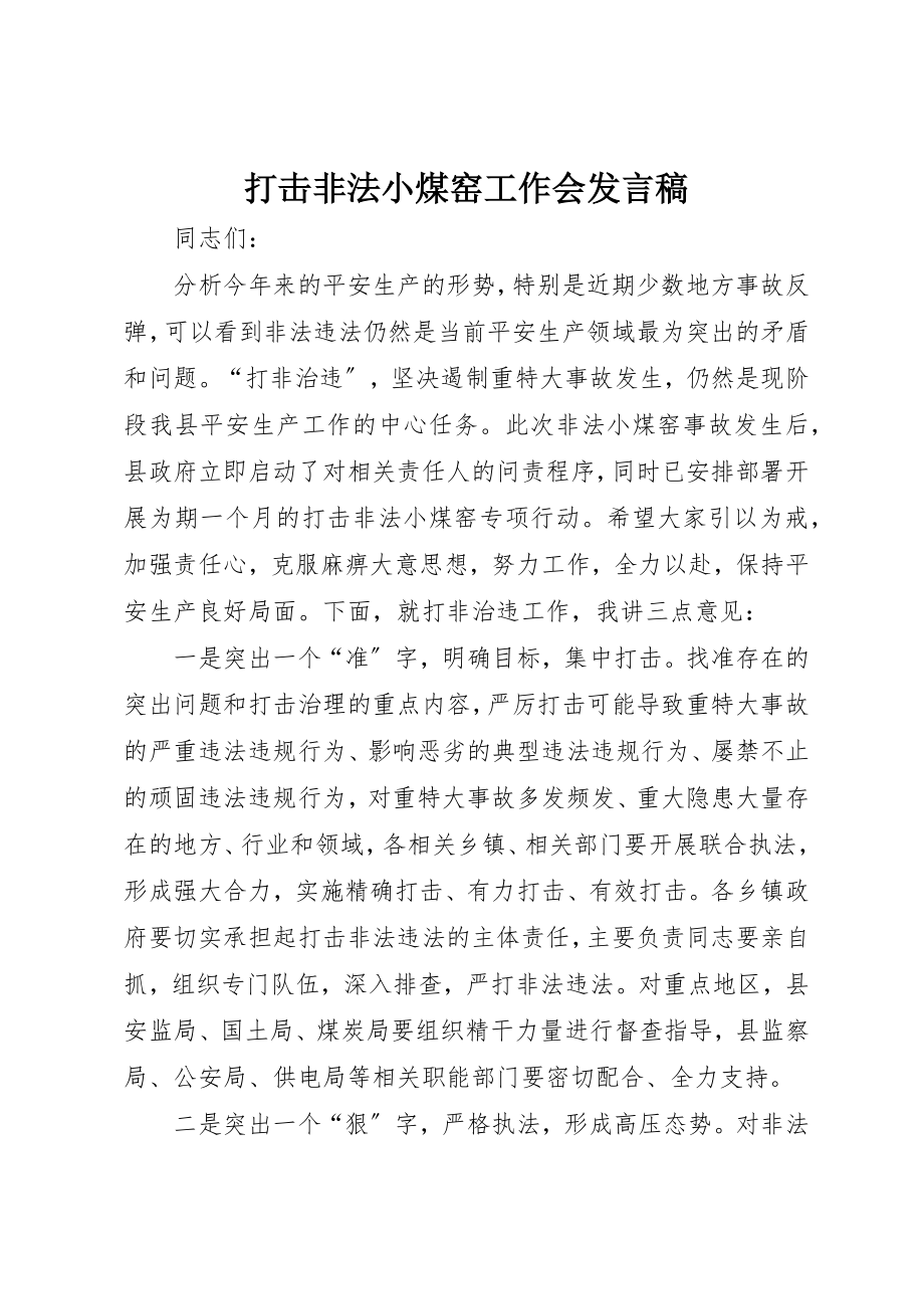 2023年打击非法小煤窑工作会讲话稿新编.docx_第1页