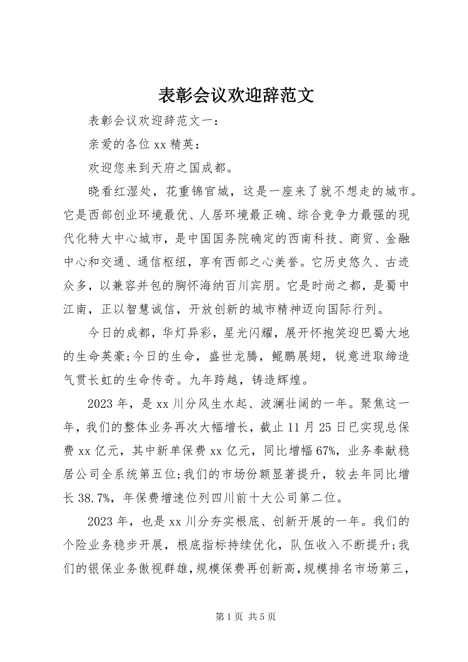 2023年表彰会议欢迎辞.docx_第1页