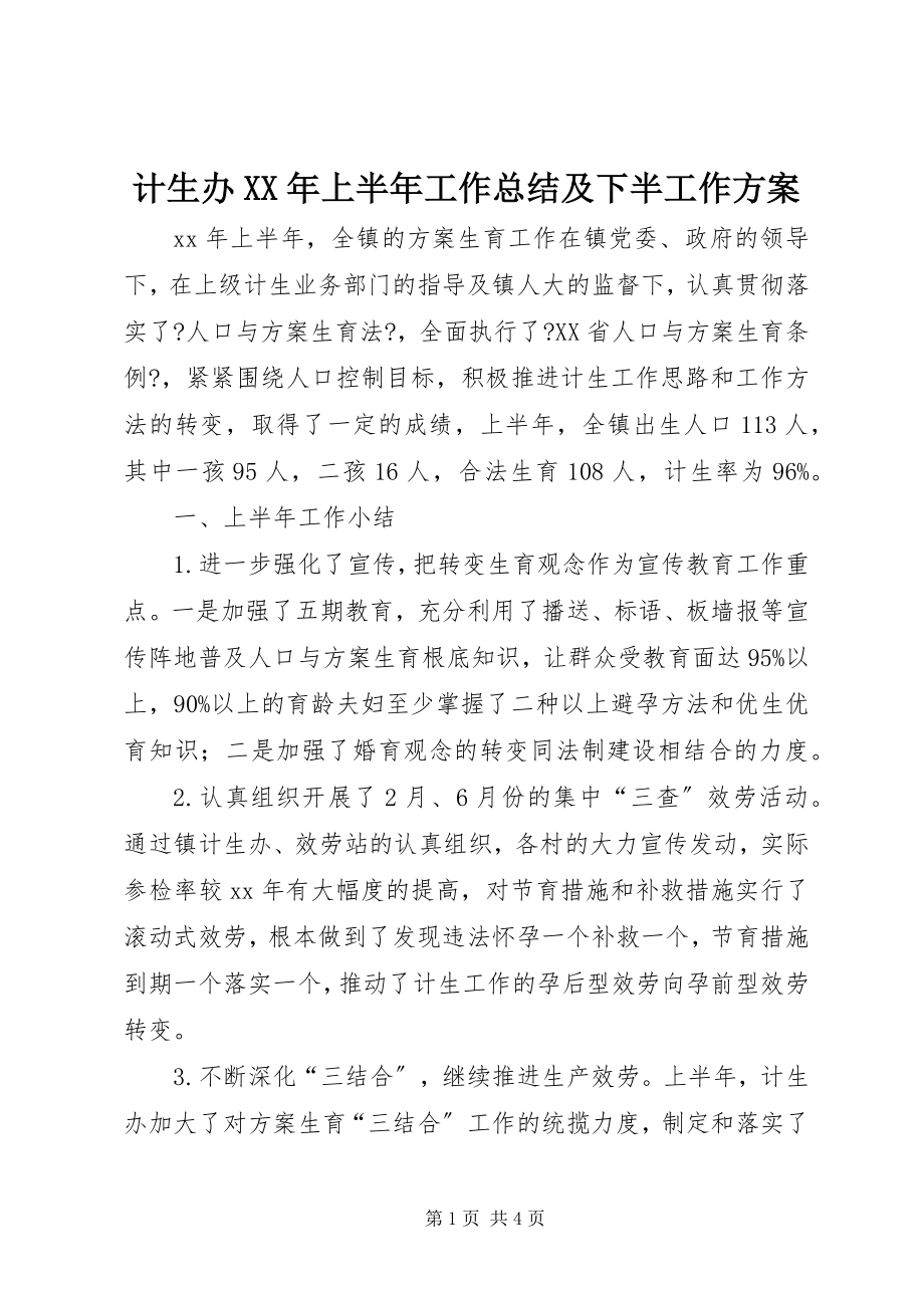 2023年计生办上半年工作总结及下半工作计划.docx_第1页