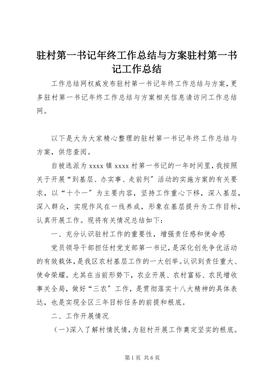 2023年驻村第一书记年终工作总结与计划驻村第一书记工作总结.docx_第1页