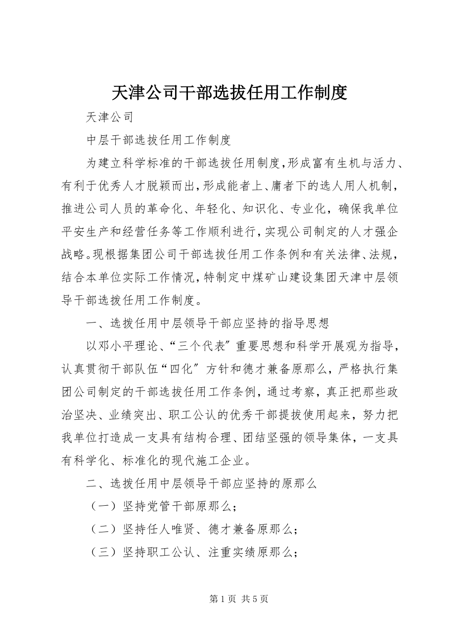 2023年天津公司干部选拔任用工作制度.docx_第1页