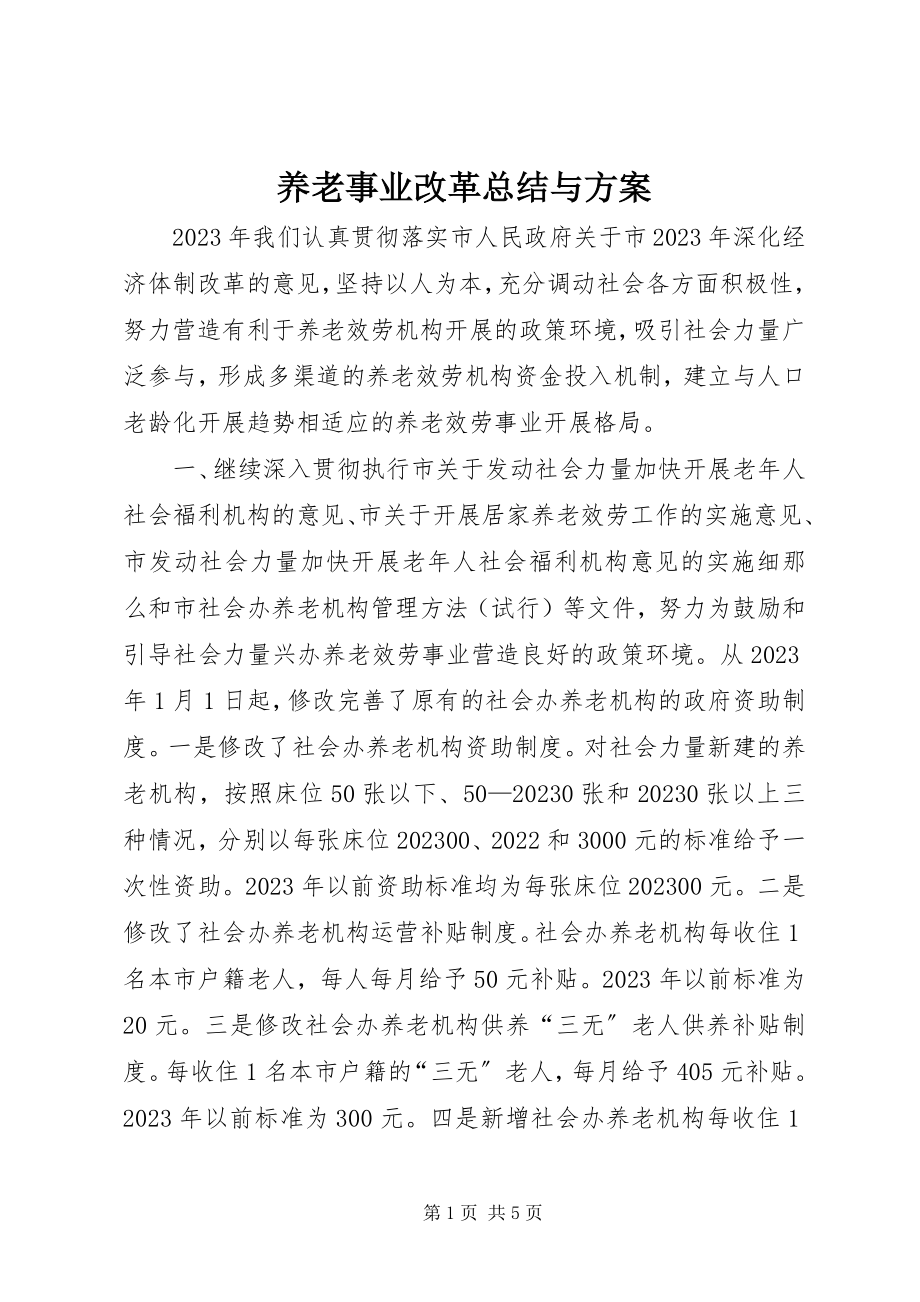 2023年养老事业改革总结与计划.docx_第1页