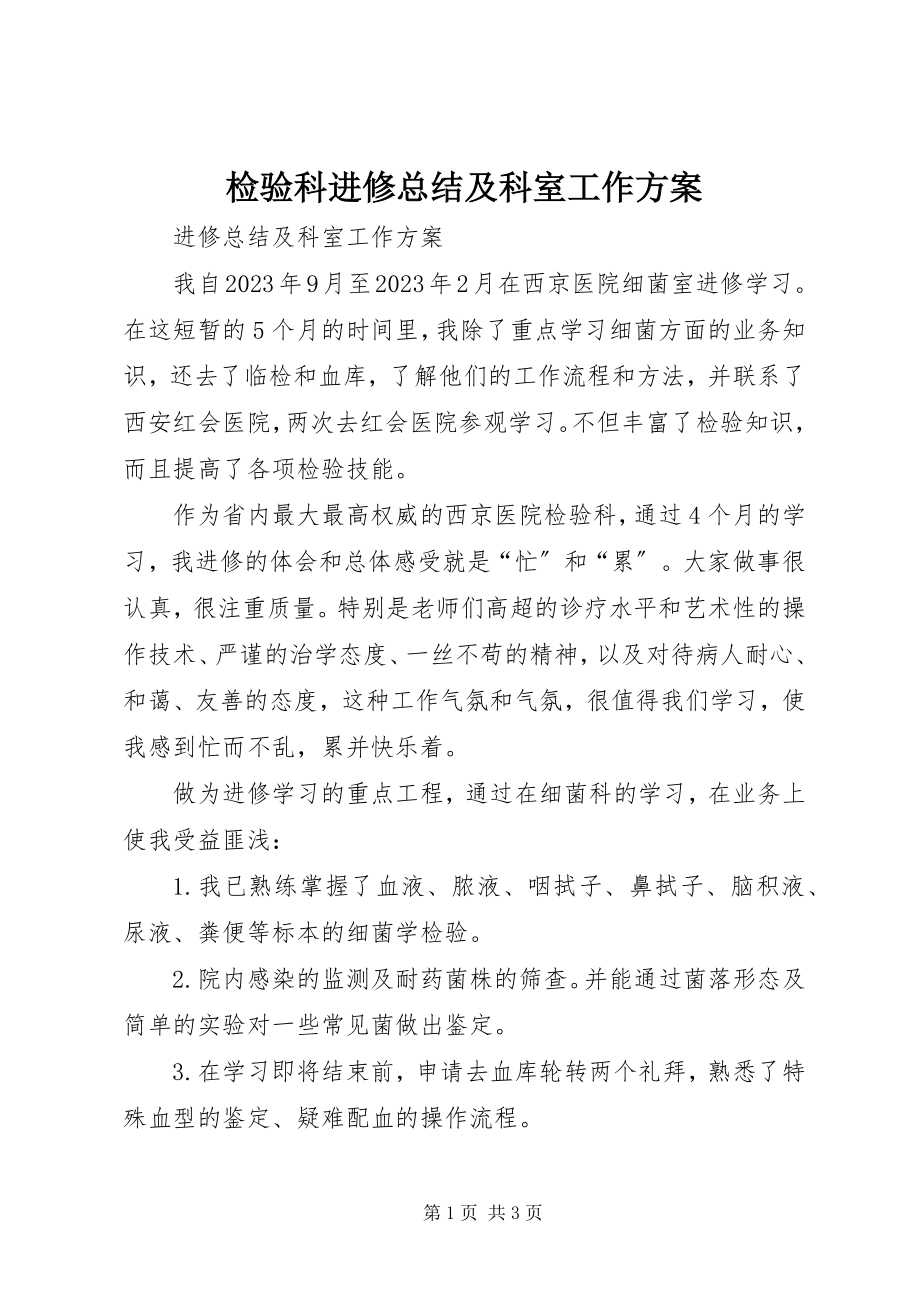 2023年检验科进修总结及科室工作计划.docx_第1页