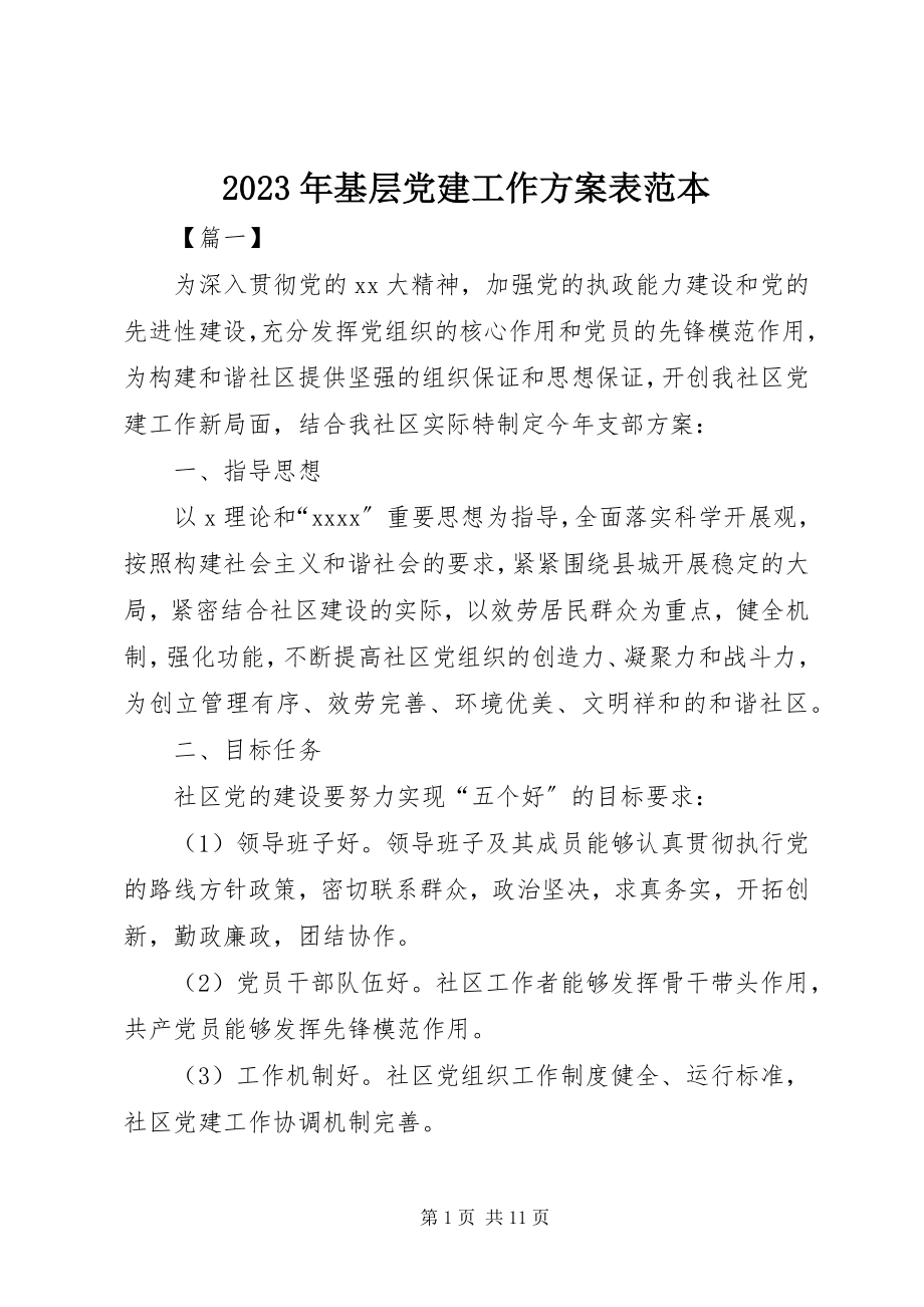 2023年基层党建工作计划表范本.docx_第1页