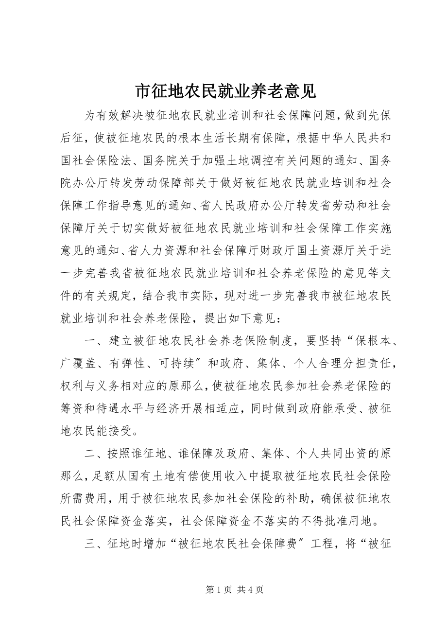 2023年市征地农民就业养老意见.docx_第1页