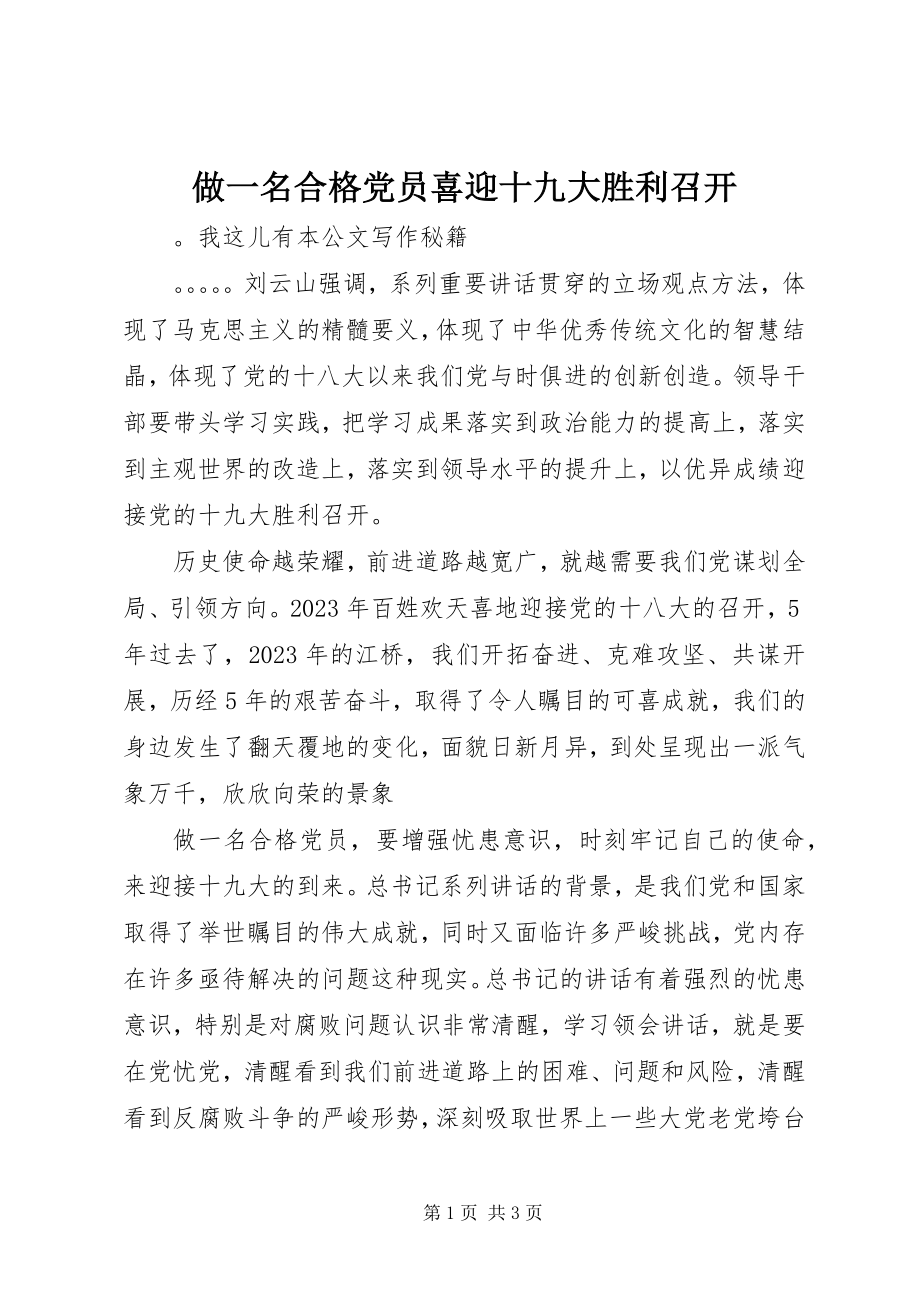 2023年做一名合格党员喜迎十九大胜利召开.docx_第1页