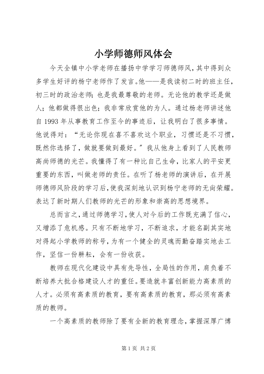 2023年小学师德师风体会.docx_第1页