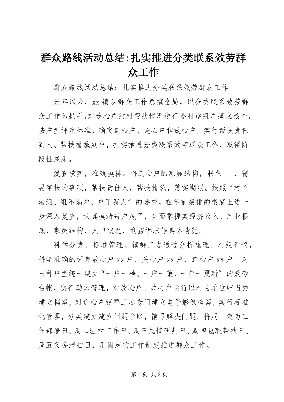 2023年群众路线活动总结扎实推进分类联系服务群众工作.docx_第1页