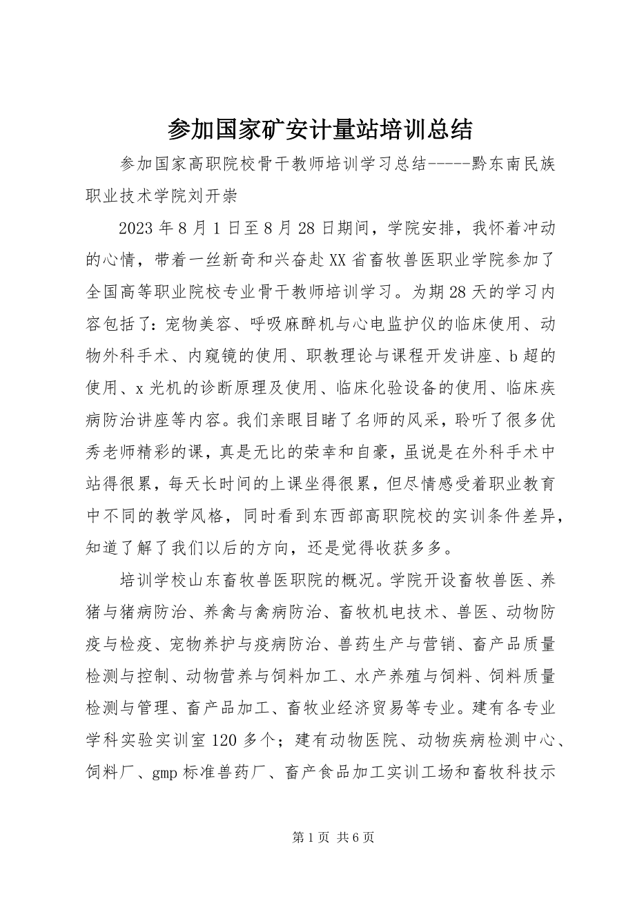 2023年参加国家矿安计量站培训总结新编.docx_第1页