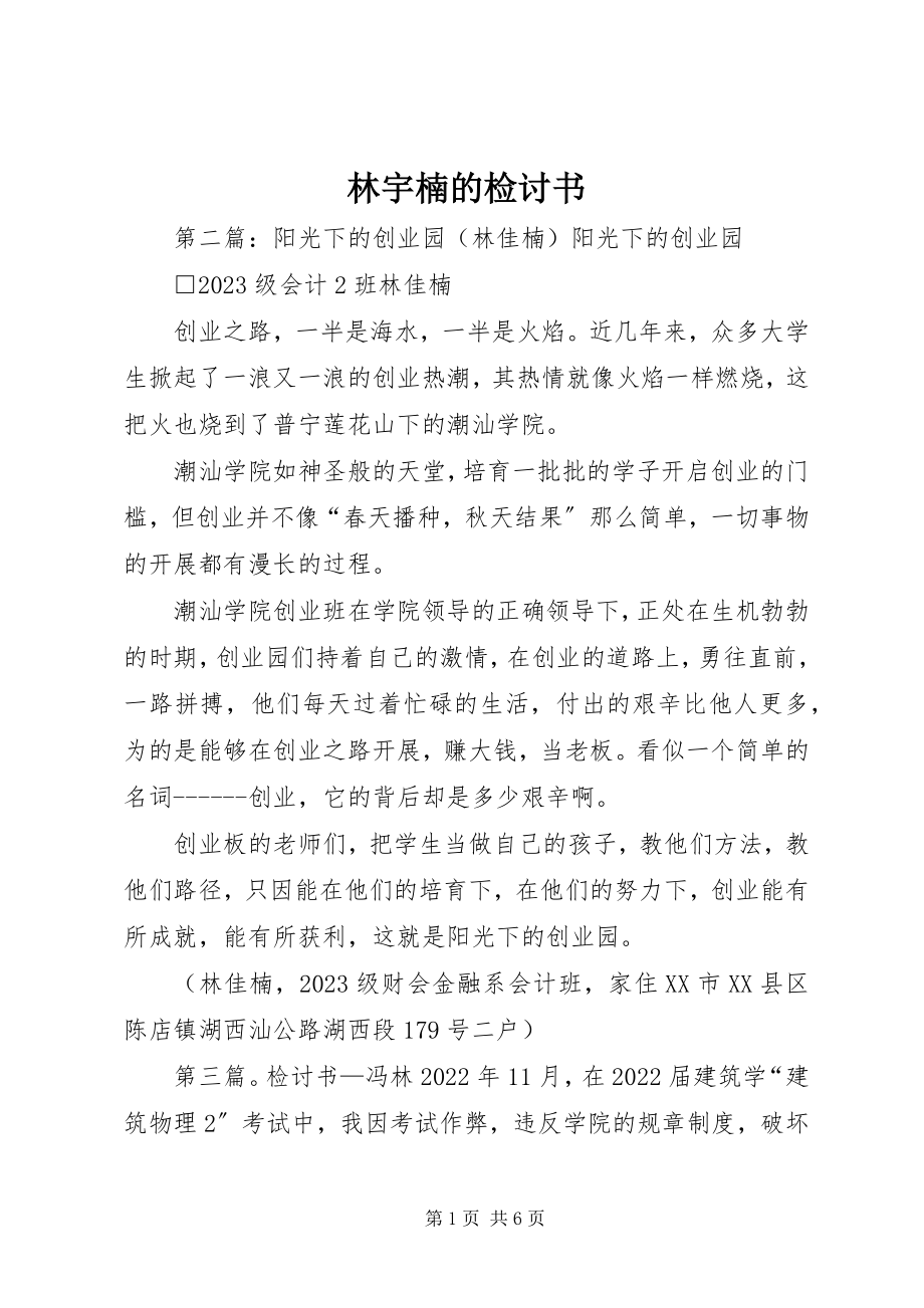 2023年林宇楠的检讨书.docx_第1页